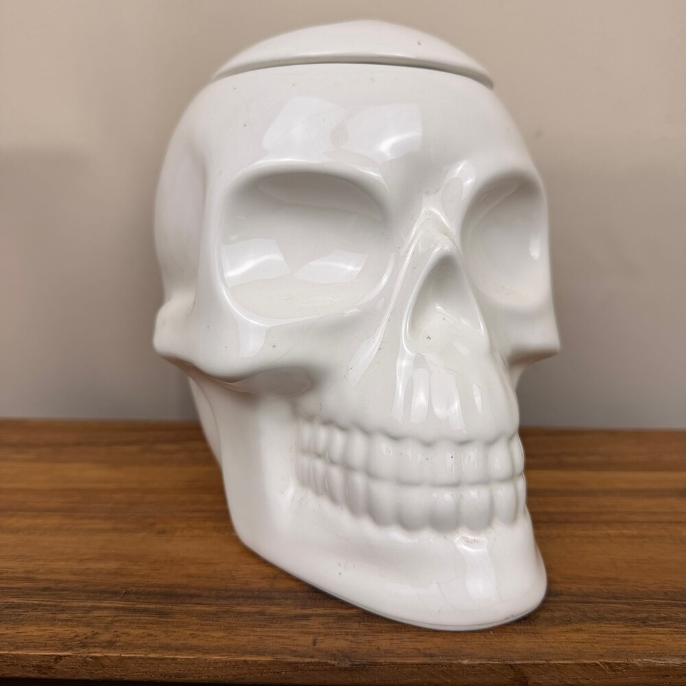 Hyde and Eek! White Ceramic Skull Jar with Removable Lid Decorative Storage